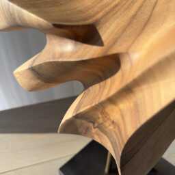 Walnut Wood Sculpture - Hand Carved Abstract Organic Art Minimalist Interior Decor Velora - thumbnail 4