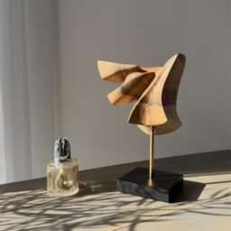 Walnut Wood Sculpture - Hand Carved Abstract Organic Art Minimalist Interior Decor Velora