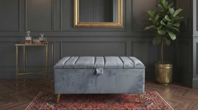 Handmade Velvet Ottoman Storage Box - Golden Metal Legs, Luxury Blanket Toys Chest - image 1