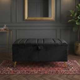 Handmade Velvet Ottoman Storage Box - Golden Metal Legs, Luxury Blanket Toys Chest - thumbnail 3