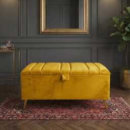 Handmade Velvet Ottoman Storage Box - Golden Metal Legs, Luxury Blanket Toys Chest - thumbnail 4