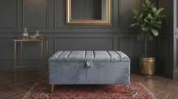 Handmade Velvet Ottoman Storage Box - Golden Metal Legs, Luxury Blanket Toys Chest