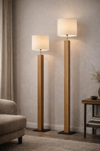 Minimalist Oak Floor Lamp - Slim Solid Wood Standing Handcrafted Sustainable Lighting - image 1