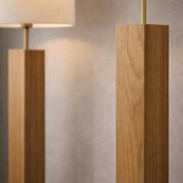 Minimalist Oak Floor Lamp - Slim Solid Wood Standing Handcrafted Sustainable Lighting - thumbnail 2