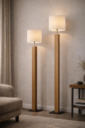 Minimalist Oak Floor Lamp - Slim Solid Wood Standing Handcrafted Sustainable Lighting - thumbnail 1