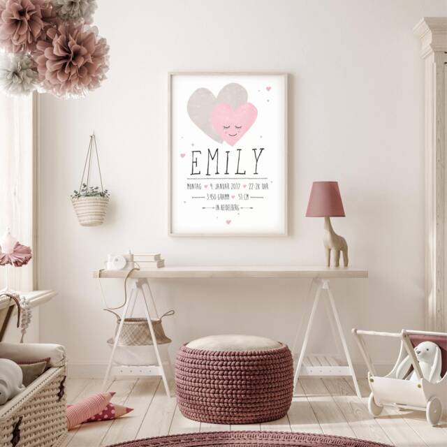 Birth Date Picture Heart With Birth Dates // A4 Poster Motifs & Colors Of Your Choice - image 1