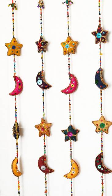 Indian Hanging Star & Moon Wall, Door Decoration Hanging , Indian Wall Hanging, Gift For Home, Eco-Friendly String Decorations Boho - image 1