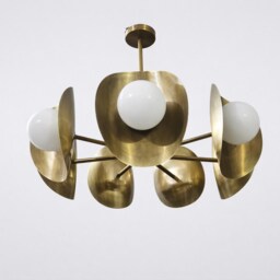 Raw Brass Sputnik Chandelier, Mid Century Modern Style, Six Globe Pendant Light - thumbnail 2