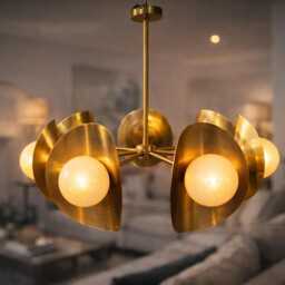Raw Brass Sputnik Chandelier, Mid Century Modern Style, Six Globe Pendant Light - thumbnail 3