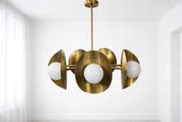 Raw Brass Sputnik Chandelier, Mid Century Modern Style, Six Globe Pendant Light