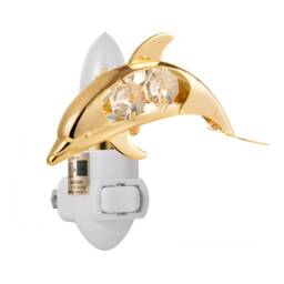 24K Gold Plated Dolphin Handcrafted Luxury Night Light Decorated Swarovski Crystals Bedroom Bathroom Kids Room Kitchen Gift Premium Decor