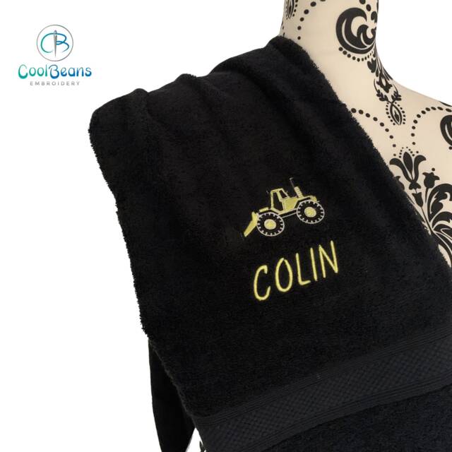 Digger Truck Towel - Personalised Face Cloth/Hand Bath = Embroidered With & Text - image 1