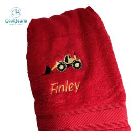Digger Truck Towel - Personalised Face Cloth/Hand Bath = Embroidered With & Text - thumbnail 2