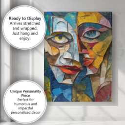 Contemporary Cubist Dual Faces Textured Abstract Portrait Canvas Wall Art Print Decor Picture Ready To Hang - thumbnail 3