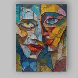 Contemporary Cubist Dual Faces Textured Abstract Portrait Canvas Wall Art Print Decor Picture Ready To Hang - thumbnail 1