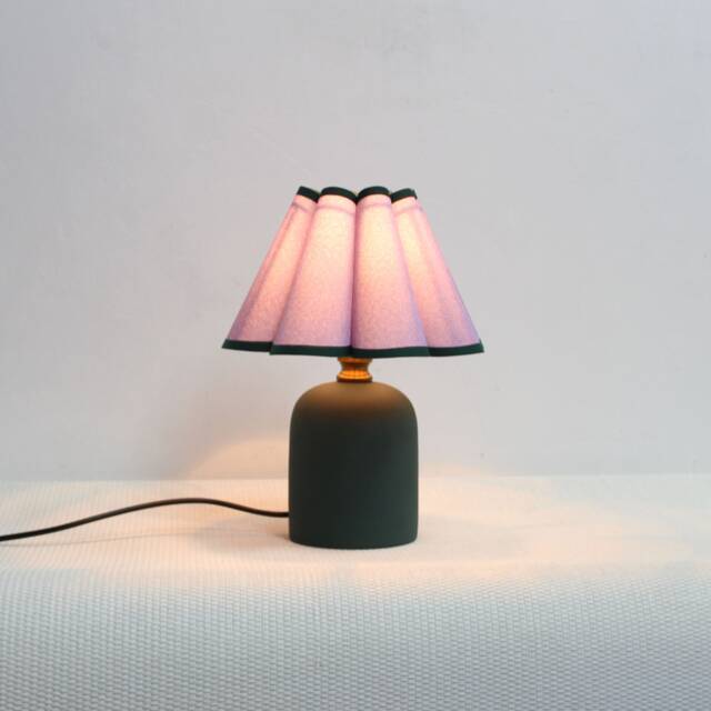 Handmade Scallop Purple Fabric Lamp With Dark Green Ceramic Base-58# - image 1
