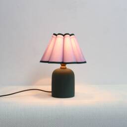 Handmade Scallop Purple Fabric Lamp With Dark Green Ceramic Base-58#