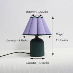 Handmade Scallop Purple Fabric Lamp With Dark Green Ceramic Base-58# - thumbnail 2