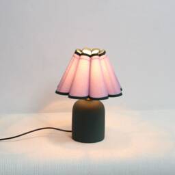 Handmade Scallop Purple Fabric Lamp With Dark Green Ceramic Base-58# - thumbnail 4