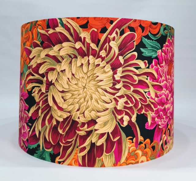 Bright Floral Kaffe Fassett Japanese Chrysanthemum Fabric Lampshade Red, Orange, Pink - image 1