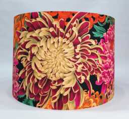 Bright Floral Kaffe Fassett Japanese Chrysanthemum Fabric Lampshade Red, Orange, Pink - thumbnail 1
