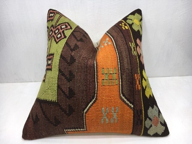 Vintage Turkish Kilim Pillow Cover, Handwoven Accent - 20x20 - image 1