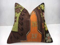 Vintage Turkish Kilim Pillow Cover, Handwoven Accent - 20x20 - thumbnail 1