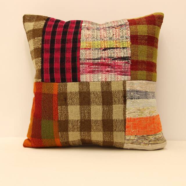 Handmade Vintage Kilim Pillow Cover 18x18 Boho Turkish Wool Cushion - image 1