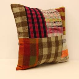 Handmade Vintage Kilim Pillow Cover 18x18 Boho Turkish Wool Cushion - thumbnail 2