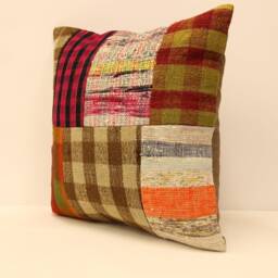 Handmade Vintage Kilim Pillow Cover 18x18 Boho Turkish Wool Cushion - thumbnail 3