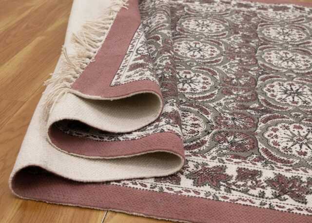 Reddish Grey Handmade Floral Rug Block Printed Cotton Area Bedroom Rug Large Hallway Stair Runner 8x10 9x12 4x20 12x12 Feet - image 1