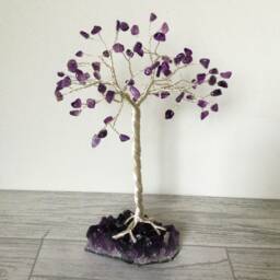 Purple Gem Tree. Large Gemstone Amethyst Crystal Wire Sculpture. Natural Stone Silver Plated Wire Sculpture Handmade Birthday Gift - thumbnail 3