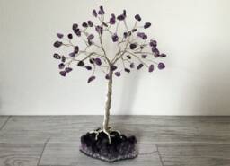 Purple Gem Tree. Large Gemstone Amethyst Crystal Wire Sculpture. Natural Stone Silver Plated Wire Sculpture Handmade Birthday Gift