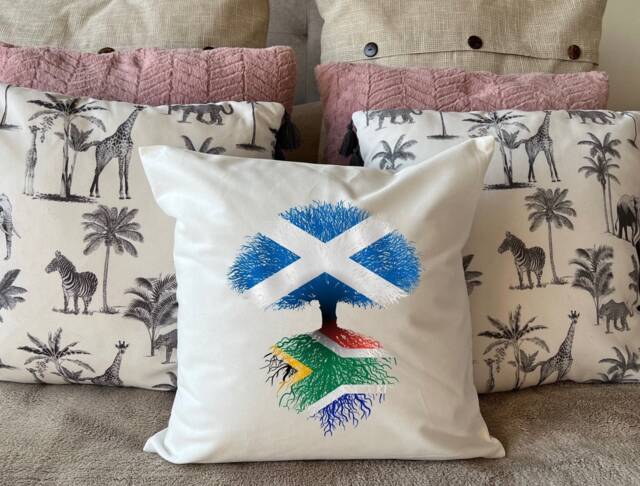 South African Roots Flag Scotland Scottish Saltire Tree Herritage Housewarming New Home Country Immigration Gift Family White Cushion Pillow - image 1