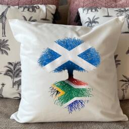South African Roots Flag Scotland Scottish Saltire Tree Herritage Housewarming New Home Country Immigration Gift Family White Cushion Pillow - thumbnail 2