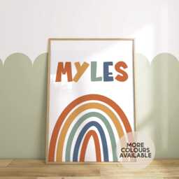 Name & Rainbow Print - Boys Colours Bedroom Nursery Playroom Decor Unframed - thumbnail 1