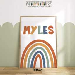 Name & Rainbow Print - Boys Colours Bedroom Nursery Playroom Decor Unframed - thumbnail 2