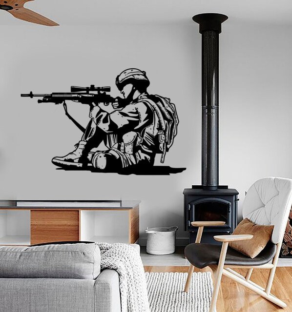 Wall Vinyl Marine Soldier Rifle Guaranteed Quality Decal Mural Art 1649Dz - image 1