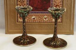 Tree Of Life Candlesticks in Brown Earth Tones. Shabbat Candle Holders, Shabbos Candlsticks - thumbnail 1