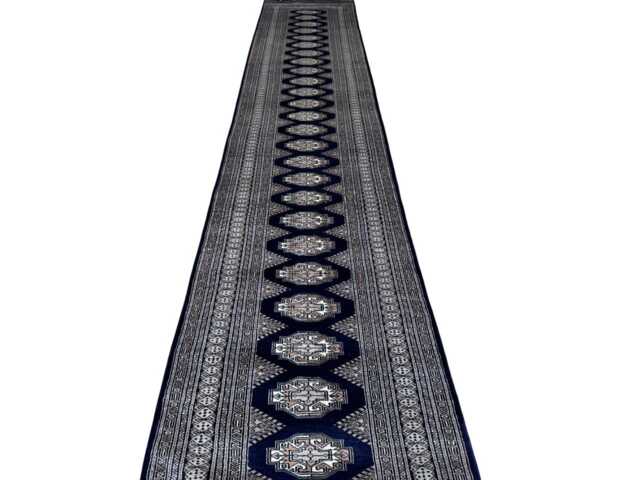 2.6x16 Navy Blue Bokhara Rug - Runner Hallway Luxury Long Fine Quality Green Afghan - image 1