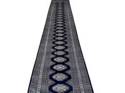 2.6x16 Navy Blue Bokhara Rug - Runner Hallway Luxury Long Fine Quality Green Afghan - thumbnail 1