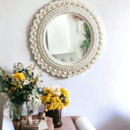 Large White Macrame Wall Mirror, Boho Home Decor - thumbnail 3