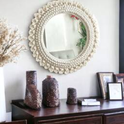Large White Macrame Wall Mirror, Boho Home Decor - thumbnail 2