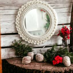 Large White Macrame Wall Mirror, Boho Home Decor - thumbnail 4