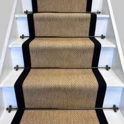 Herringbone New England Beige Stair Runner With 100% Black Cotton Border
