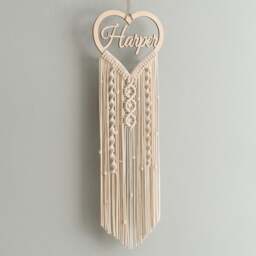 Baby Shower Gift, Boho Nursery Art, Heart Name Sign, Girl Decor, Sign Above Crib, Custom Macrame Wall Hanging V96 - thumbnail 1