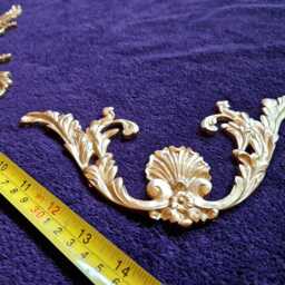 Pair Ornate Applique Panel Louis Xv Floral Gilt White French Style Decorative Wall Furniture Onlay Moulding Pediment Plastic Decoration - thumbnail 3