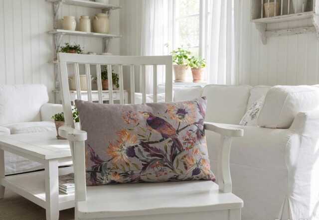 Voyage Maison Bird Linen Cushion, Emerald/Mulberry Pillow - 45x65 cms Country Home Decor - image 1