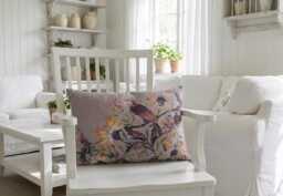 Voyage Maison Bird Linen Cushion, Emerald/Mulberry Pillow - 45x65 cms Country Home Decor - thumbnail 1