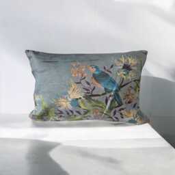 Voyage Maison Bird Linen Cushion, Emerald/Mulberry Pillow - 45x65 cms Country Home Decor - thumbnail 2